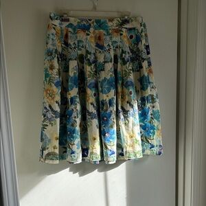 Talbots Blue and Cream Floral A-Line Skirt